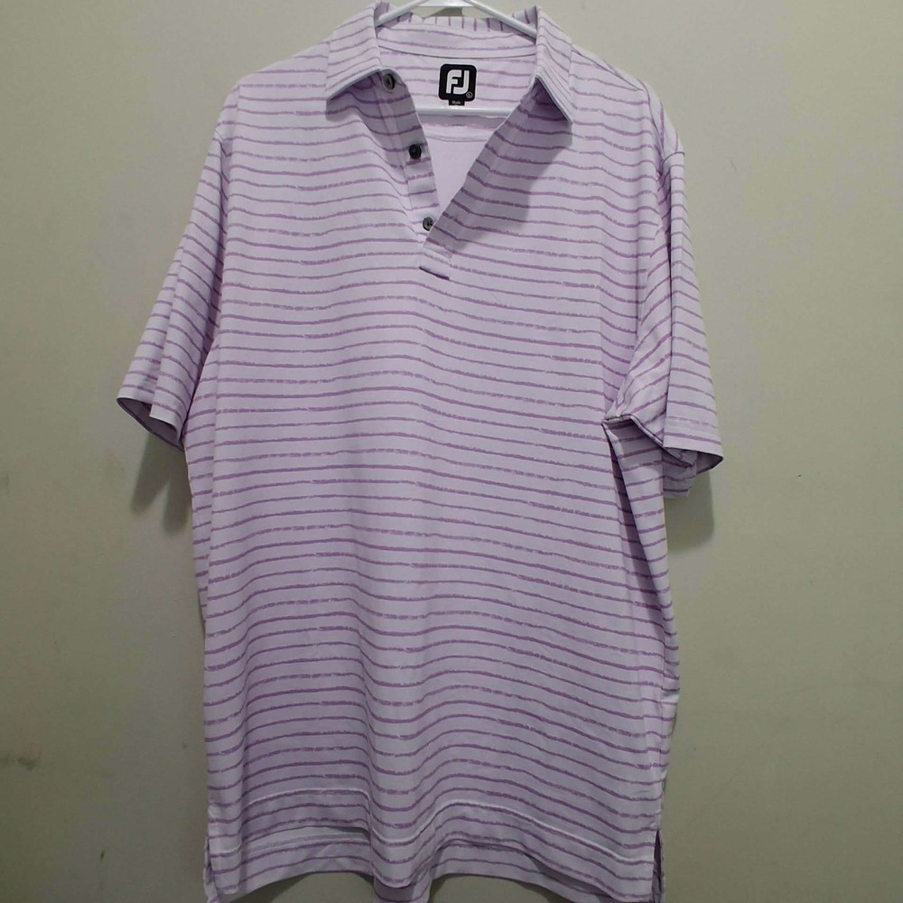 FootJoy Mens Large Purple White Wavy Striped ProDry Golf Polo Shirt L